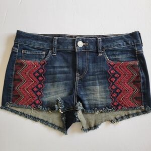 Express Embroidered Frayed Denim Shorts.